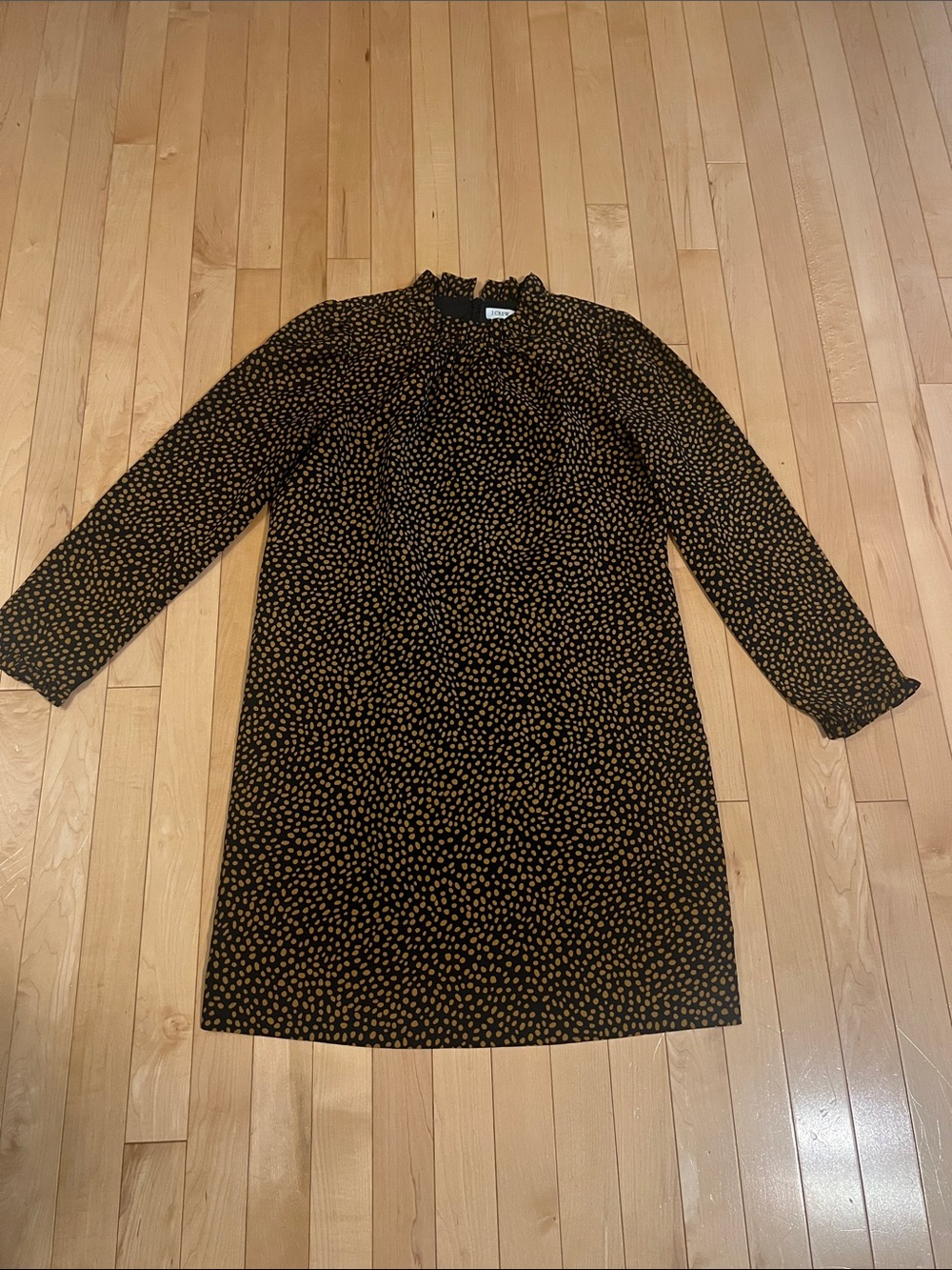 J. Crew Black Long-Sleeve Shift Dress with Tan Dot Print Size 4